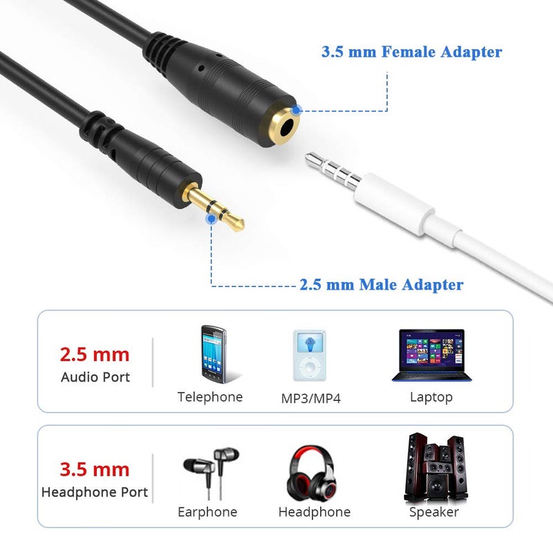 ELECTOP 2.5mm Male to 3.5mm(1/8 inch) Female Stereo Audio Jack Adapter Cable for Headphone - Image 4